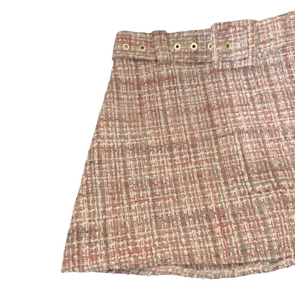 NWT Zara Tweed Belted Mini Skirt Pink Sz XS Office Siren Legally Blonde - Picture 6 of 8